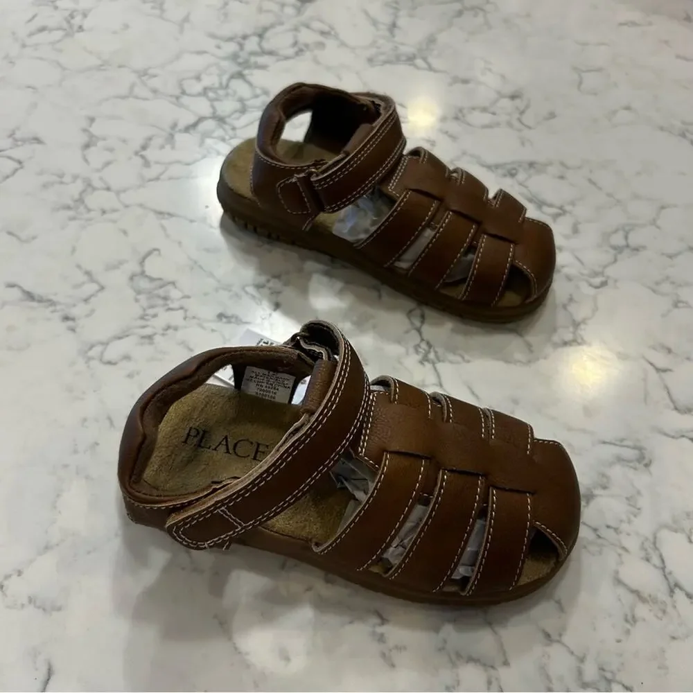 NWT Children’s Place Brown‎ Strappy Faux Leather Kids Sandals Size 12 Youth